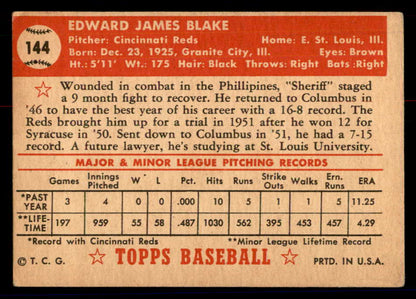 1952 Topps Baseball #144 Ed Blake Reds VG 558743