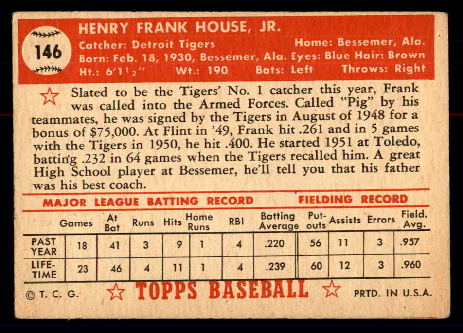 1952 Topps Baseball #146 Frank House Tigers GD-VG 558746