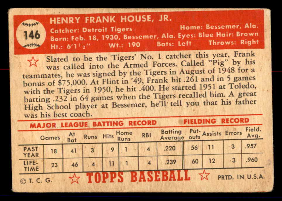 1952 Topps Baseball #146 Frank House Tigers GD-VG 558747