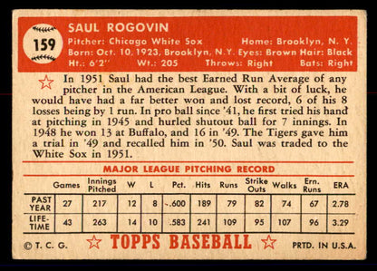 1952 Topps Baseball #159 Saul Rogovin White Sox VG-EX 558754