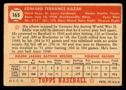 1952 Topps Baseball #165 Eddie Kazak Cardinals GD-VG 558760
