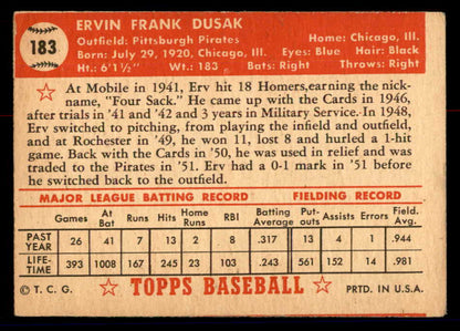 1952 Topps Baseball #183 Erv Dusak Pirates GD-VG 558771