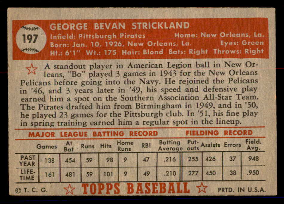1952 Topps Baseball #197 George Strickland Pirates VG-EX 558786