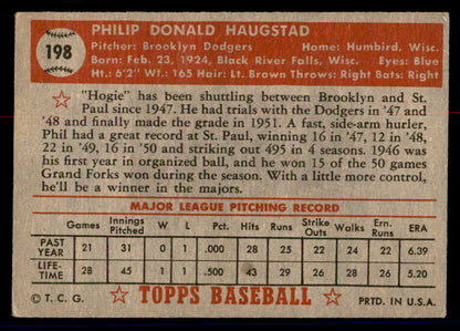 1952 Topps Baseball #198 Phil Haugstad Dodgers VG-EX 558788