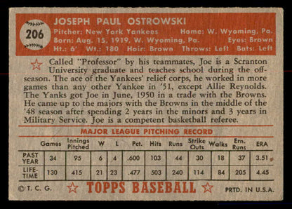 1952 Topps Baseball #206 Joe Ostrowski Yankees VG 558797
