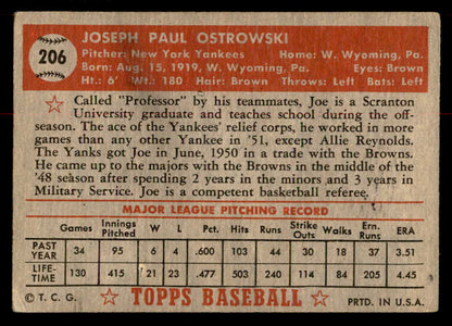 1952 Topps Baseball #206 Joe Ostrowski Yankees GD-VG 558798