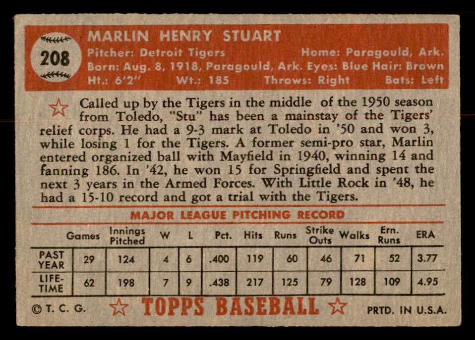 1952 Topps Baseball #208 Marlin Stuart Tigers VG-EX 558800