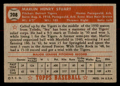 1952 Topps Baseball #208 Marlin Stuart Tigers VG-EX 558800