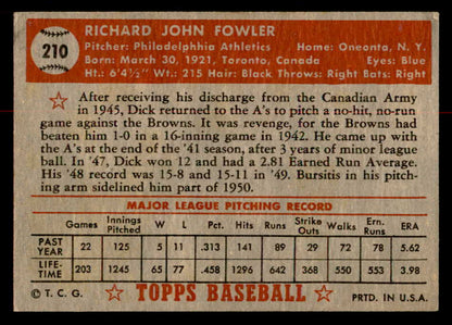 1952 Topps Baseball #210 Dick Fowler A's GD-VG 558801