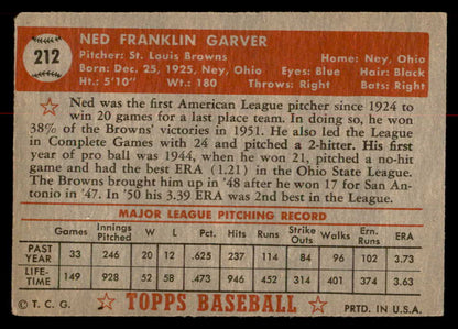 1952 Topps Baseball #212 Ned Garver Browns VG 558804