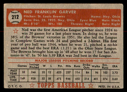 1952 Topps Baseball #212 Ned Garver Browns VG 558805