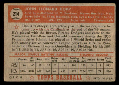 1952 Topps Baseball #214 Johnny Hopp Yankees GD-VG 558807