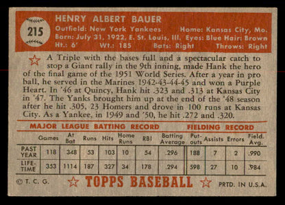 1952 Topps Baseball #215 Hank Bauer Yankees VG-EX 558808