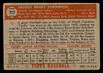 1952 Topps Baseball #217 Snuffy Stirnweiss Indians GD-VG 558810