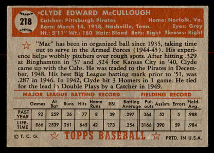 1952 Topps Baseball #218 Clyde Mccullough Pirates GD-VG 558812