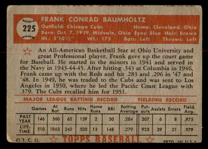 1952 Topps Baseball #225 Frank Baumholtz Cubs VG 558819