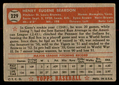 1952 Topps Baseball #229 Gene Bearden Browns VG 558827