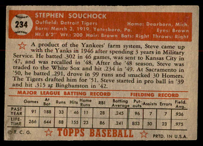 1952 Topps Baseball #234 Steve Souchock Tigers VG 558833