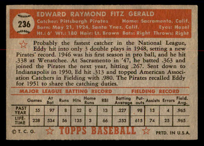 1952 Topps Baseball #236 Ed Fitzgerald Pirates VG 558835