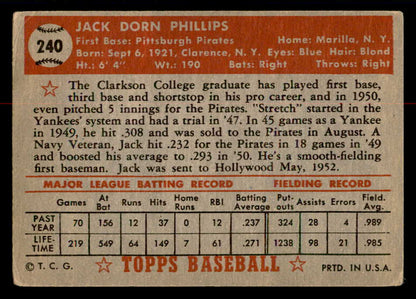 1952 Topps Baseball #240 Jack Phillips Pirates GD-VG 558841