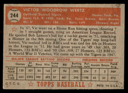 1952 Topps Baseball #244 Vic Wertz Tigers VG 558847