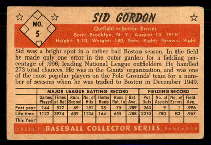 1953 Bowman Color Baseball #005 Sid Gordon Braves VG 558878