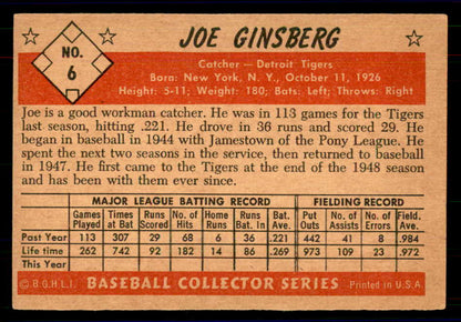 1953 Bowman Color Baseball #006 Joe Ginsberg Tigers EX 558880