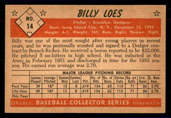 1953 Bowman Color Baseball #014 Billy Loes Dodgers EX-MT 558884