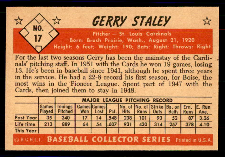 1953 Bowman Color Baseball #017 Jerry Staley Cardinals EX+/EX-MT 558887