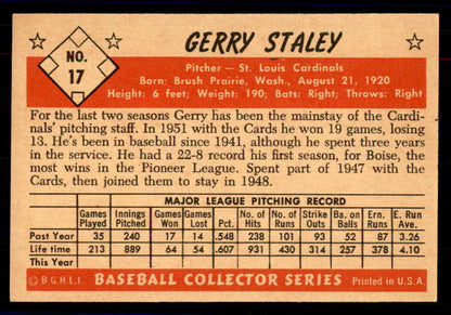 1953 Bowman Color Baseball #017 Jerry Staley Cardinals EX+/EX-MT 558887