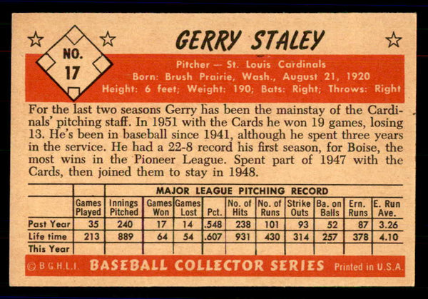1953 Bowman Color Baseball #017 Jerry Staley Cardinals EX+/EX-MT 558887