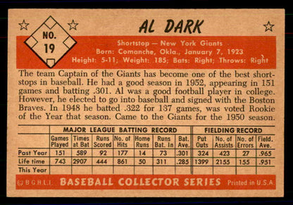 1953 Bowman Color Baseball #019 Al Dark Giants NR-MT 558888