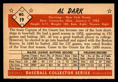 1953 Bowman Color Baseball #019 Al Dark Giants NR-MT 558889
