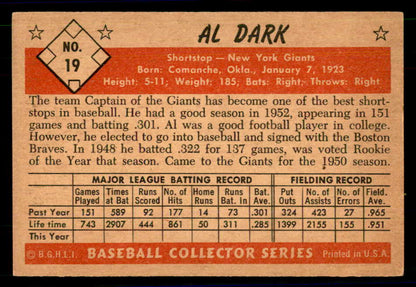 1953 Bowman Color Baseball #019 Al Dark Giants EX-MT 558890