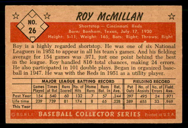 1953 Bowman Color Baseball #026 Roy McMillan Reds EX-MT 558896