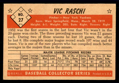 1953 Bowman Color Baseball #027 Vic Raschi Yankees VG-EX 558898