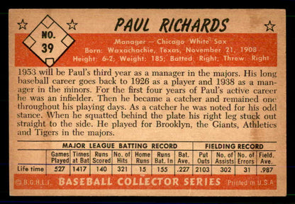 1953 Bowman Color Baseball #039 Paul Richards White Sox EX-MT 558906