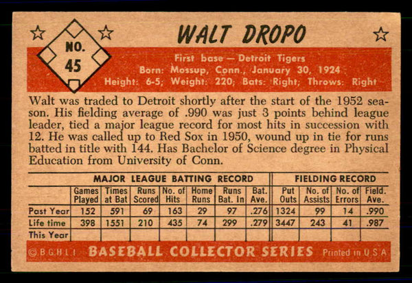 1953 Bowman Color Baseball #045 Walt Dropo Tigers EX-MT 558913