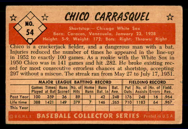 1953 Bowman Color Baseball #054 Chico Carrasquel White Sox VG-EX 558917