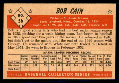 1953 Bowman Color Baseball #056 Bob Cain Browns EX 558918