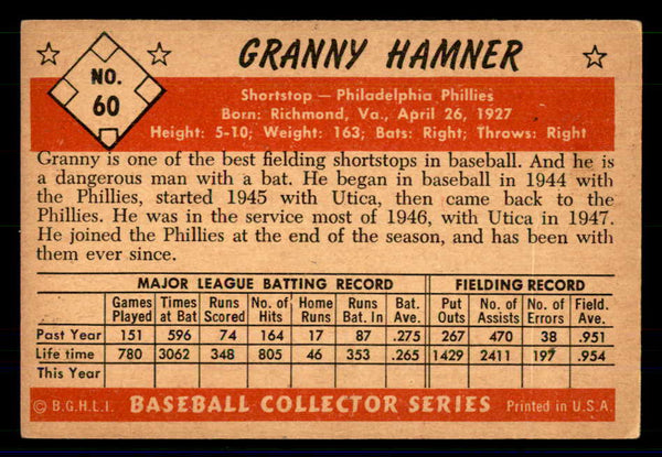 1953 Bowman Color Baseball #060 Granny Hamner Phillies VG-EX 558920