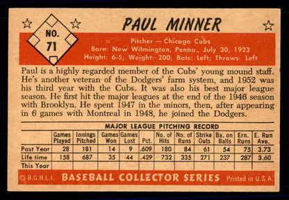 1953 Bowman Color Baseball #071 Paul Minner Cubs EX-MT 558929