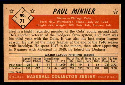 1953 Bowman Color Baseball #071 Paul Minner Cubs EX 558930