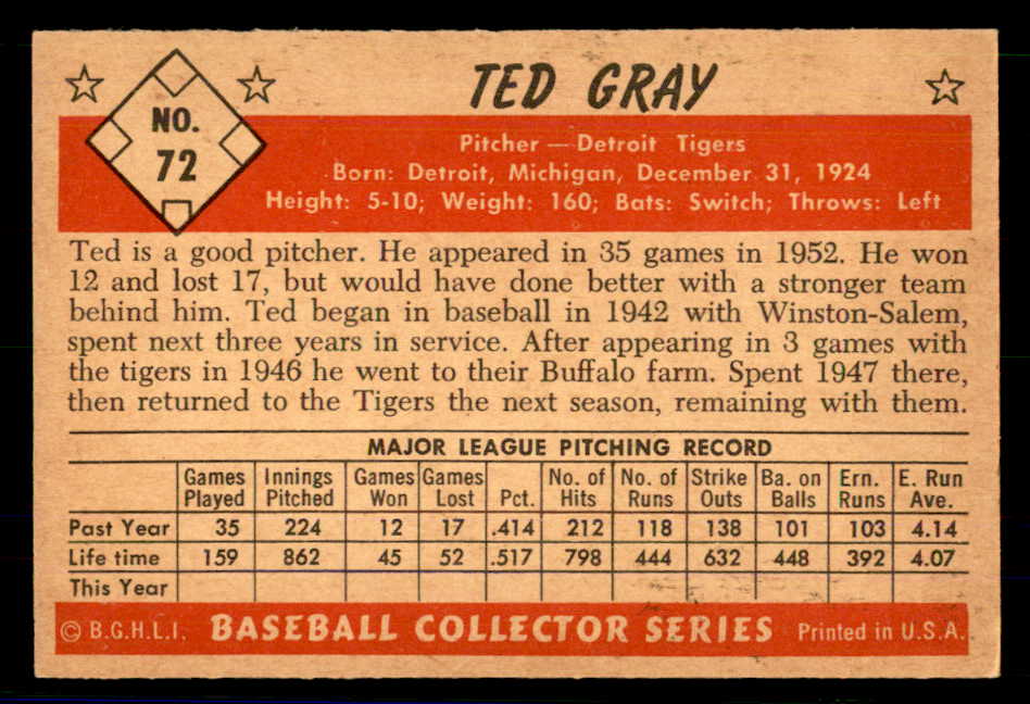1953 Bowman Color Baseball #072 Ted Gray Tigers EX-MT 558931