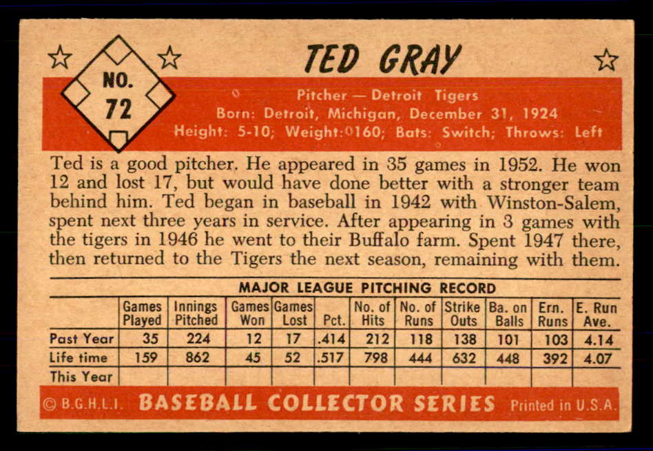 1953 Bowman Color Baseball #072 Ted Gray Tigers EX-MT 558932