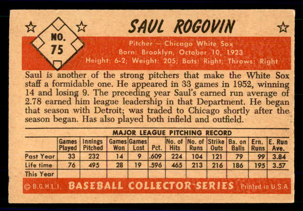 1953 Bowman Color Baseball #075 Saul Rogovin White Sox VG-EX 558936