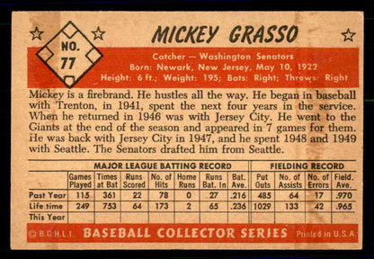 1953 Bowman Color Baseball #077 Mickey Grasso Senators EX-MT 558939