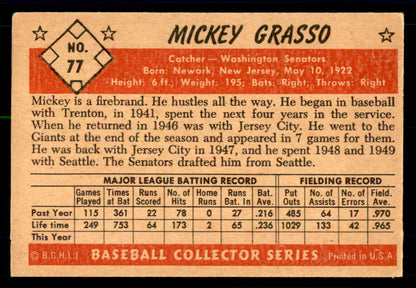 1953 Bowman Color Baseball #077 Mickey Grasso Senators VG-EX 558940