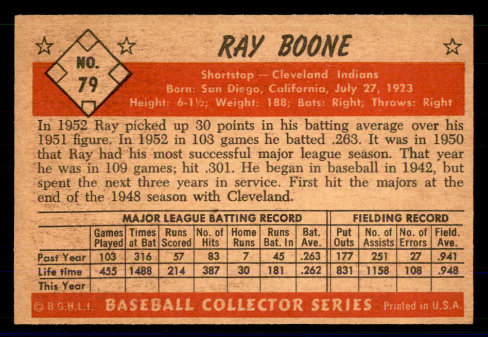 1953 Bowman Color Baseball #079 Ray Boone Indians EX-MT/NR-MT 558941