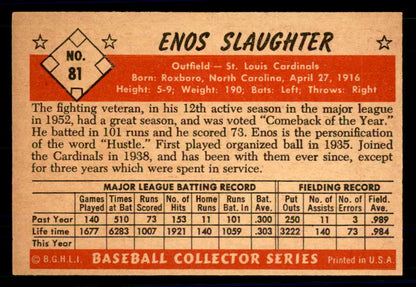 1953 Bowman Color Baseball #081 Enos Slaughter Cardinals EX-MT 558943